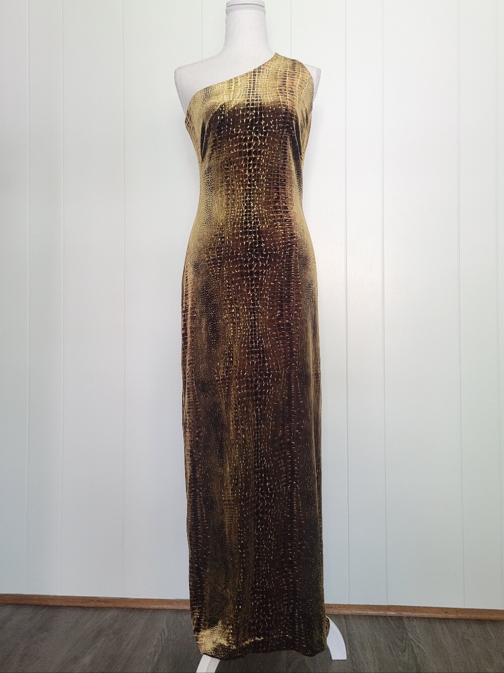 Cache Vintage Velour Maxi Dress One Shoulder Gown 90s Formal Sleeveless 8 SM XS